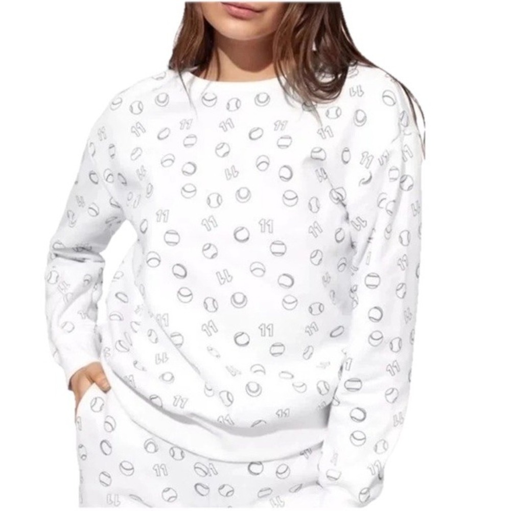 Eleven By Venus Williams‎ Break Point  White Tennis Ball Print Sweatshirt Medium